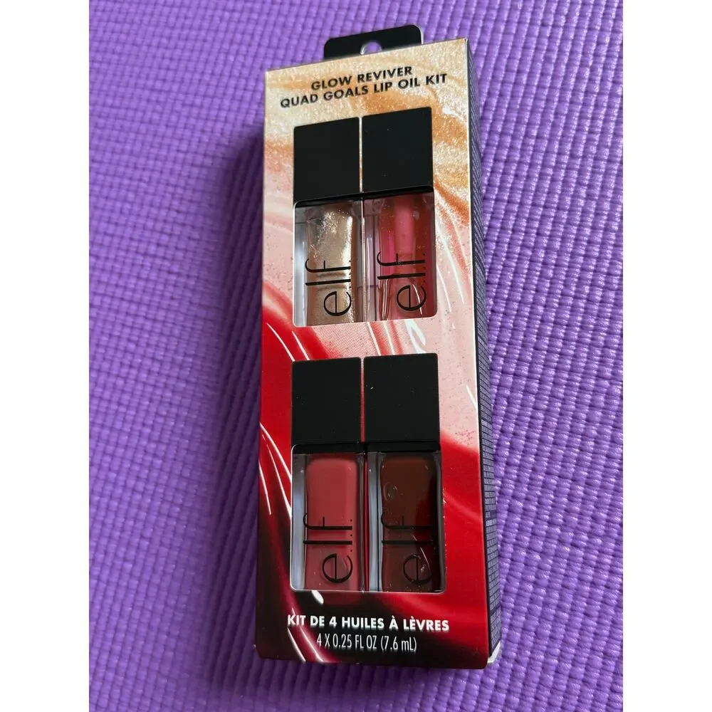 New e.l.f. Cosmetics Glow Reviver Lip Oil Quad Goals Set 4 Full Size Glosses